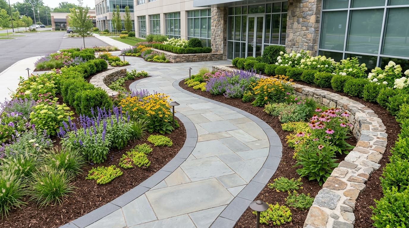 Commercial flowerbed installation