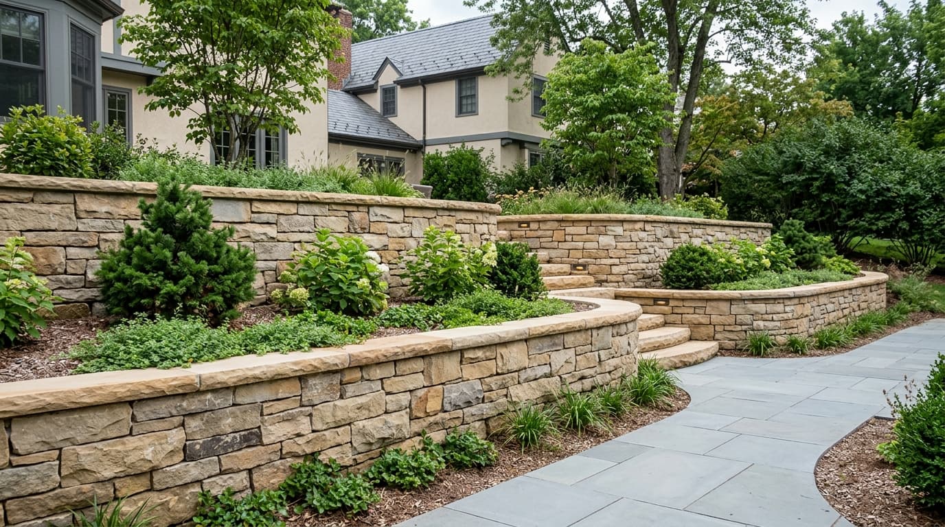 Stone retaining wall installation